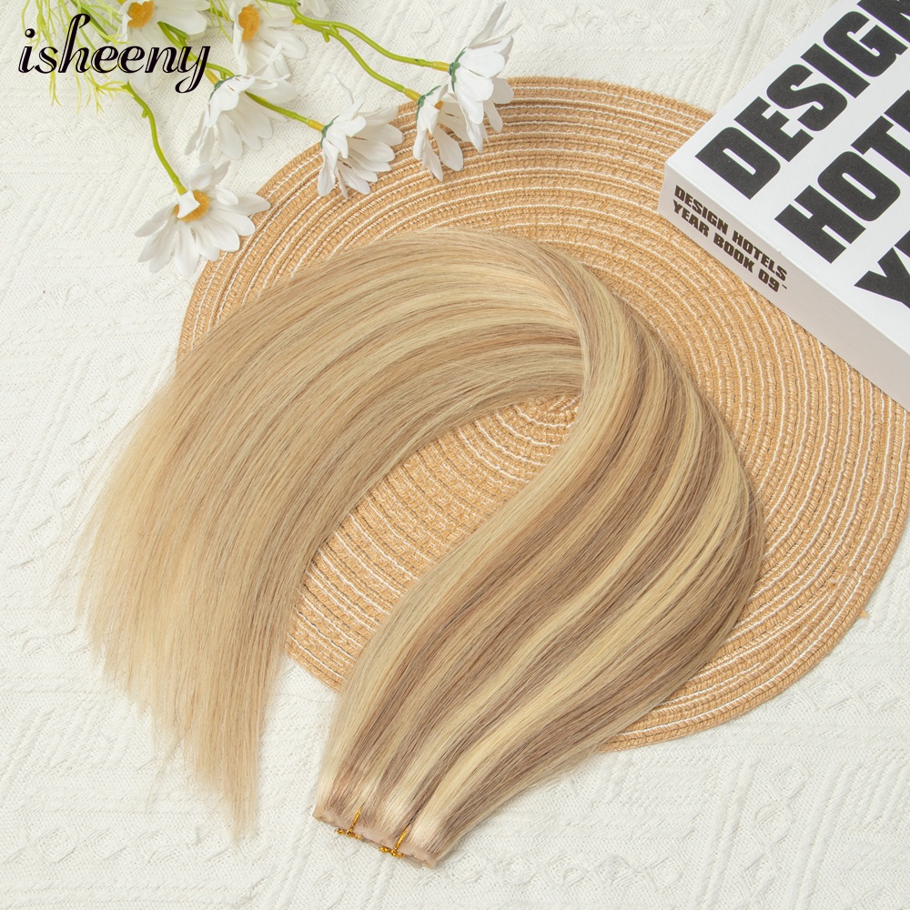 Double Inject XO Hole Weft Human Hair Extensions 12"-24" Invisible Twin Tab Weft Hair Natural Straight Pull Through Micro Hair