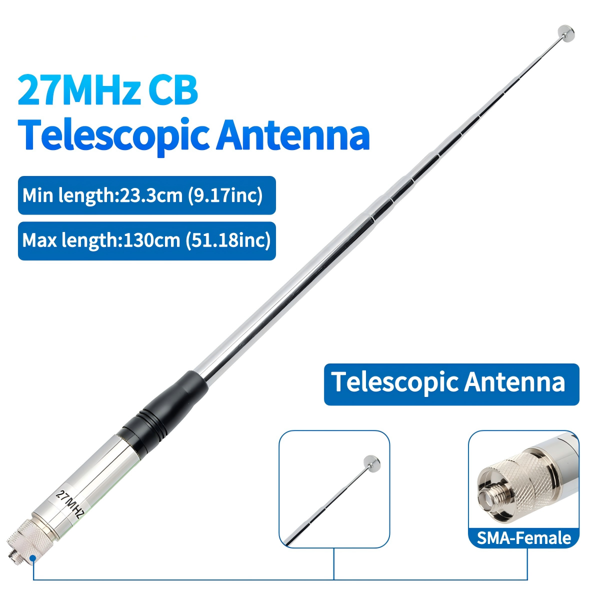 27MHz SMA-Female CB Antenna High Gain Telescopic For UV-98 PLUS BAJETON BJ8200 BJ-9000 Radtel RT-860 RT-920 RT-950 RT-950 PRO