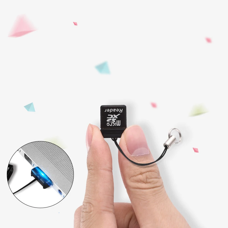 Mini USB 2.0 High Speed Memory Card Reader Adapter Micro SD/TF Card Reader with Lanyard Plug and Play