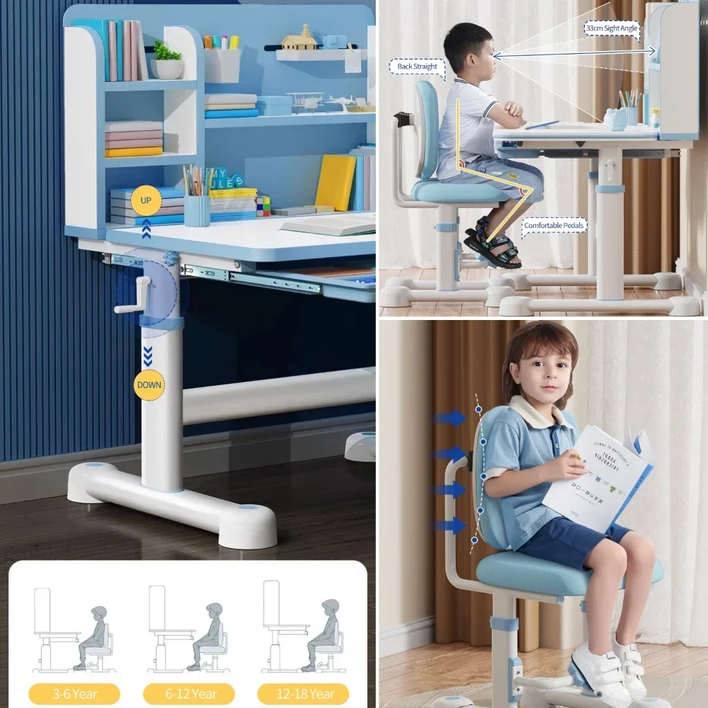 Ensemble de bureau et chaise réglables pour enfants, table d'étude ergonomique pour enfants, bureau inclinable, poste de travail à proximité, écriture scolaire, recommandé, 31.5 "W