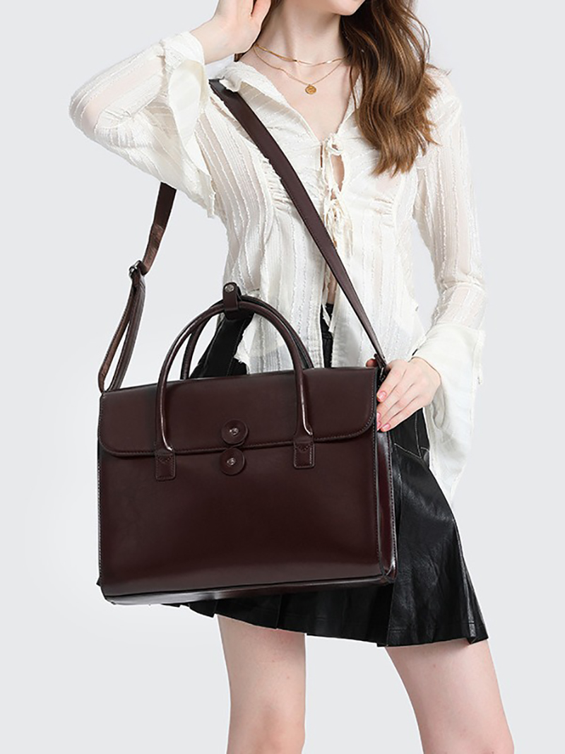 Echt lederen damesaktentas Luxe mode Vintage kantoor Zakelijk Hoge kwaliteit schouderzijde 14-inch laptoptas