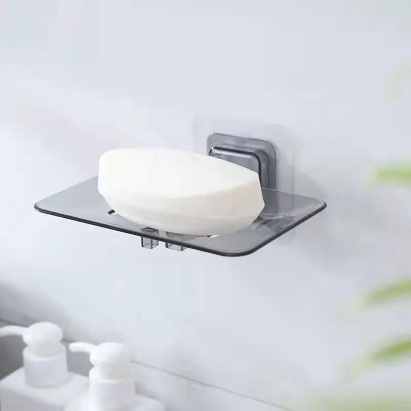 1PC Transparent Drain Soap Holder No Punch Paste Wall Mounted Shower Toilet Suitable For Plastic Storage Box