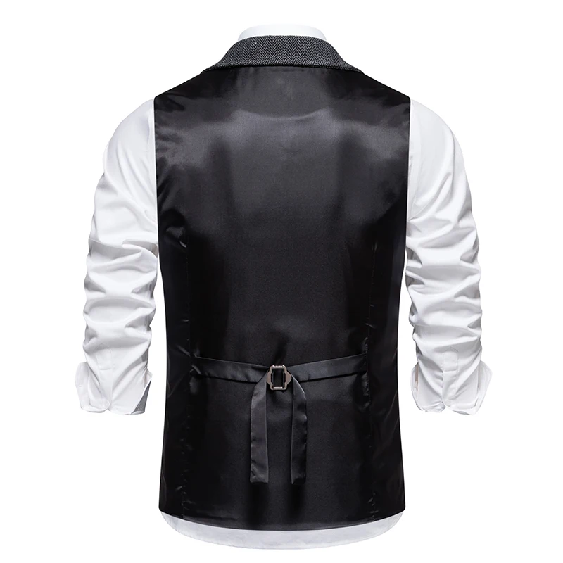 Herren Retro Revers Kette Weste Mode Fischgräten Grob Tweed Taschen Anzug Weste Britischen Casual Vintage Gentleman Freizeit Party