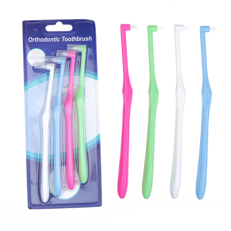 Cepillo Interdental de ortodoncia para adultos, cepillo de dientes suave de un solo haz, herramienta de cuidado bucal, cabezal pequeño, implante de cabello suave, 4 Uds.