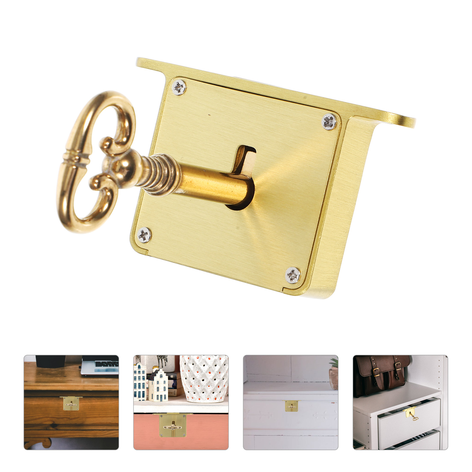 Polished Brass Square Retro Copper Lock Heavy Duty Cabinet Drawer Lock With Key For Storage Box File Cabinet Desk Wood Chest