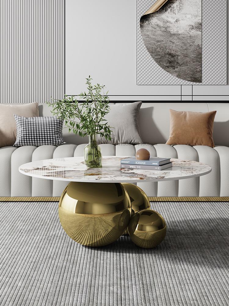 Mesa de centro de diseño para sala de estar, mueble con Base de acero inoxidable, mármol espacial, redondo, moderno, color dorado y negro