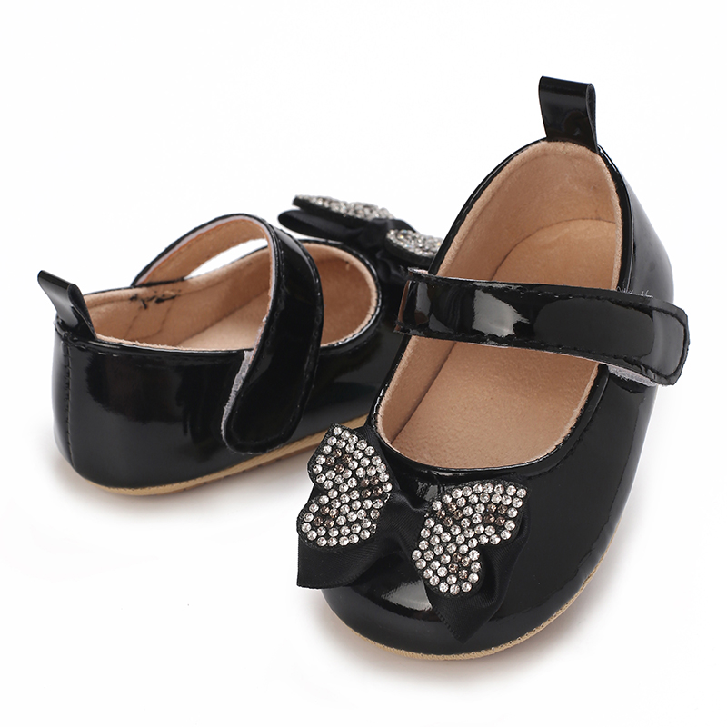 Infant & Toddler Mary Jane Shoes with Bow, Faux Leather, Fabric Lined, Comfortable Flat Sole, with Easy Fasten for Daily & Casua