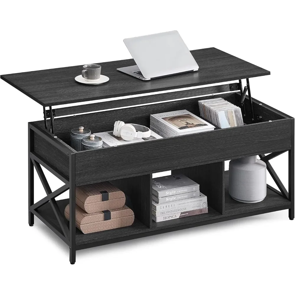 Mesa de centro elevatória, mesa de centro elevatória com prateleira de armazenamento, compartimentos ocultos e tampo elevatório, para sala de estar, escritório