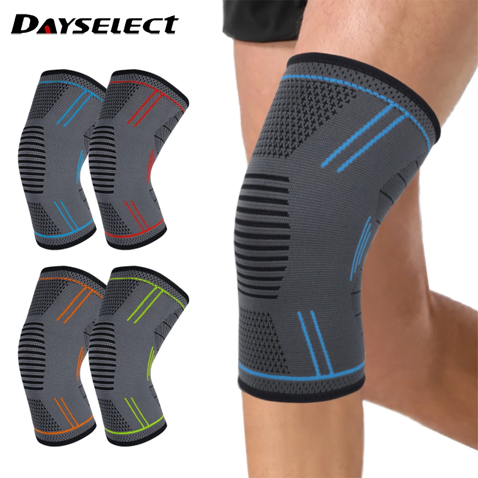 1Pcs 탄성 무릎 패드 실리콘 미끄럼 방지 니트 통기성 나일론 스포츠 피트니스 Kneepads 농구 배구 야외 스포츠