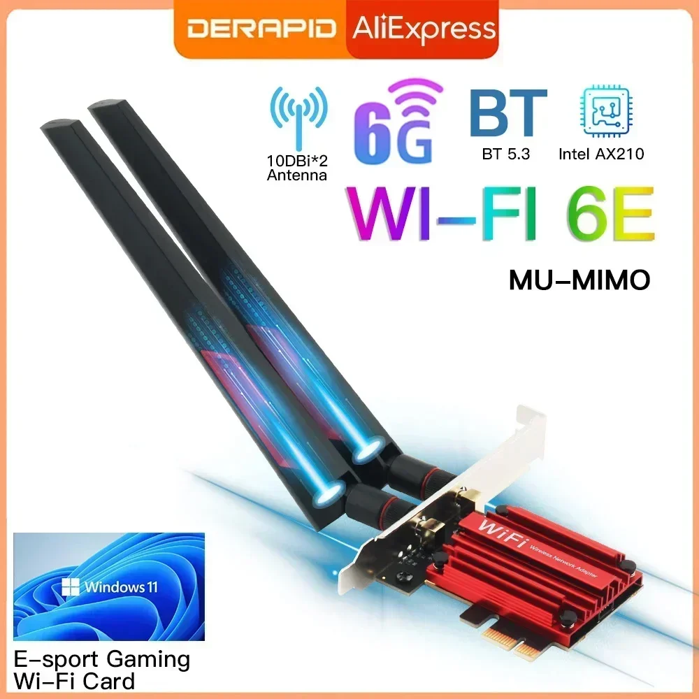 3000 Мбит/с WiFi6E AX210 Bluetooth 5,3 двухдиапазонный 2,4G/5GHz/6GHz WiFi-карта 802.11AX/AC PCI Express адаптер беспроводной сетевой карты ПК