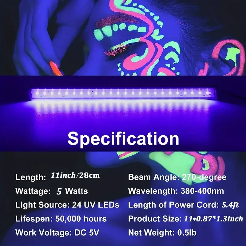 1ft UV Black Light Bar สําหรับห้อง,ตู้,ตกแต่งฮาโลวีนวันหยุด,สีทา,โปสเตอร์,เรืองแสง Tapestry,Glow Party