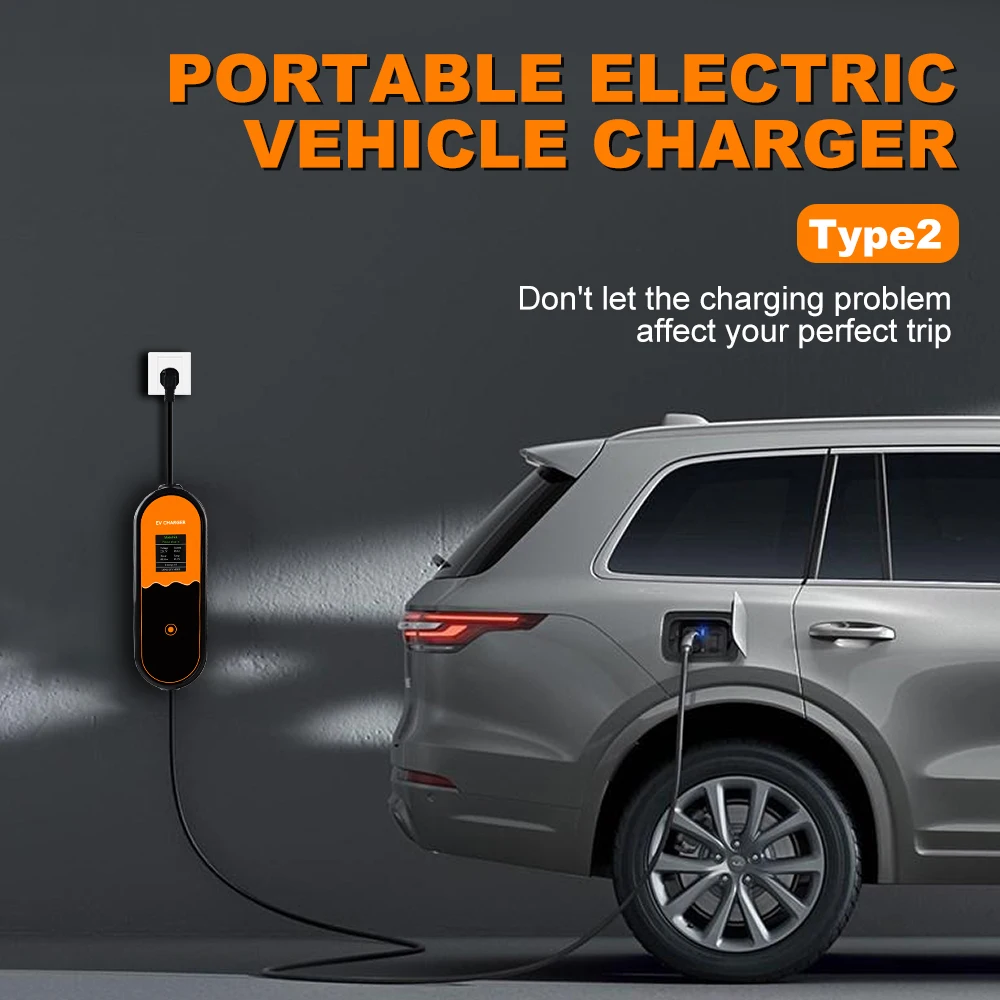 ADPOW EV ポータブル充電器 Type2 コネクタ EU プラグ 16A 1 相 3.5KW 3 メートルウォールボックス充電ステーション電気自動車車用