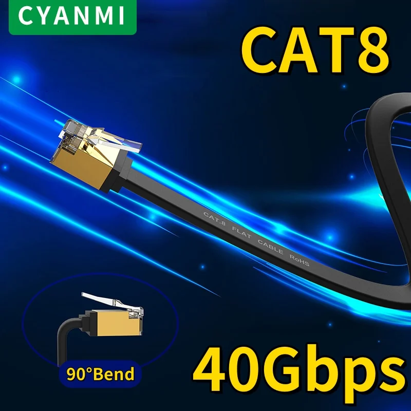 CYANMI-Cable Ethernet CAT8 40gbps CAT 6, Cable de red Lan para PC, módem, portátil, PS 5, enrutador RJ45 Flat Cat 8