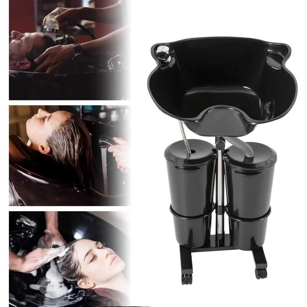 Lavabo móvil para el cabello, altura ajustable para salón, Spa, lavabo de champú portátil con 2 cubos de agua
