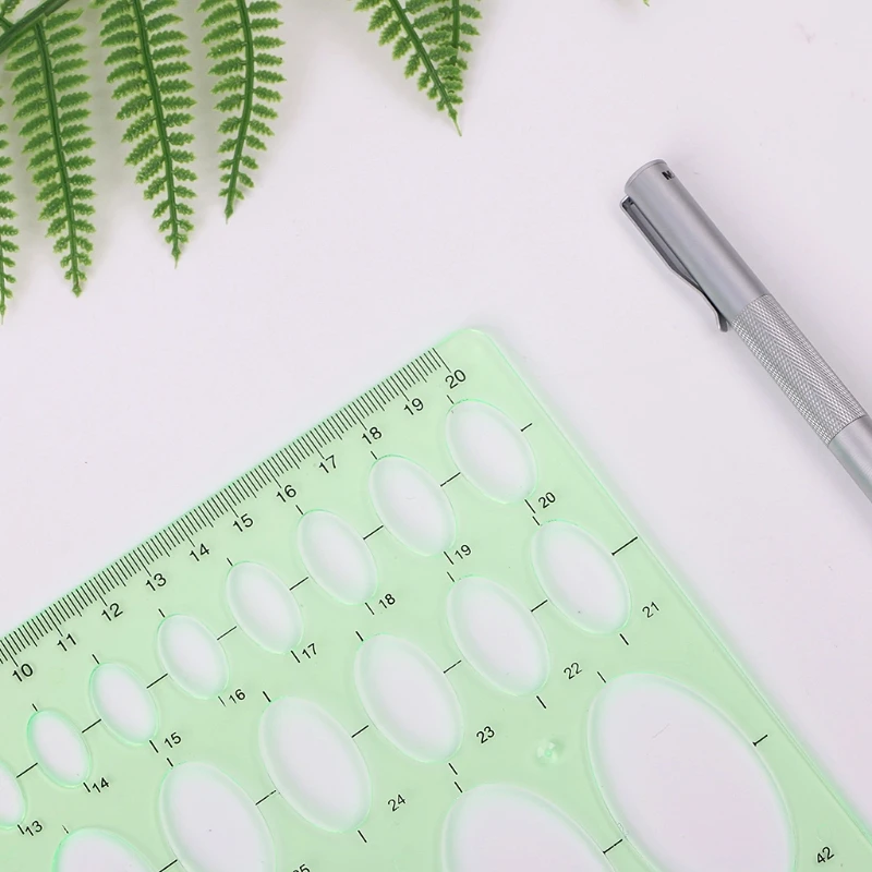 Nhựa Xanh Hình Bầu Dục Mẫu Hình Học Thước stencil Dụng Cụ Đo Học Sinh Nóng Bỏng