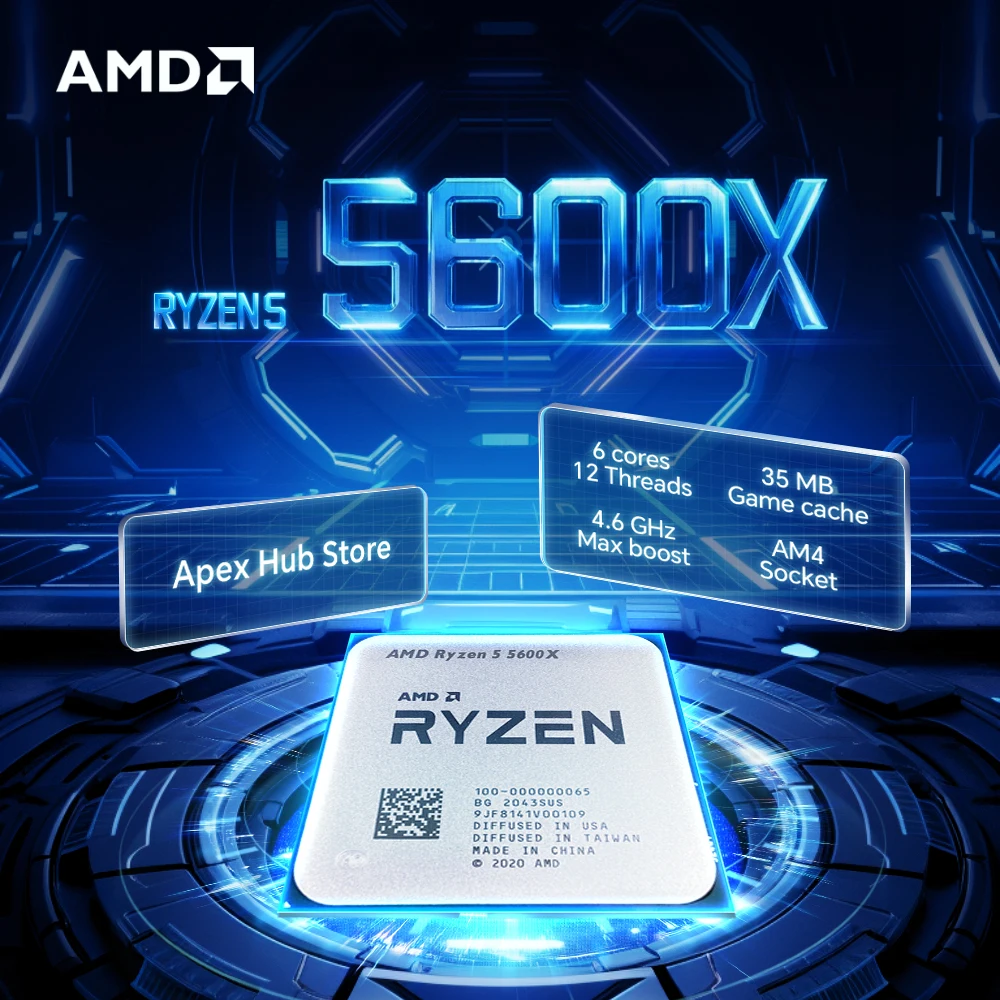 Processador AMD Ryzen 5 5600X 3,7 GHz 6 núcleos 12 threads R5 5600X soquete AM4 7NM L3 = 32M 65W DDR4 sem cooler