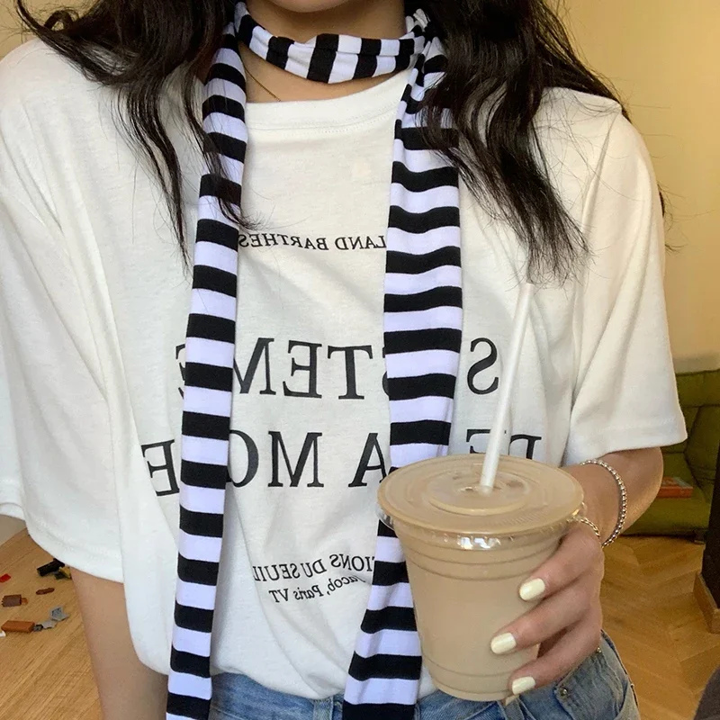 Harajuka Khăn JK Dệt Kim Nữ Punk Sọc Hàn Quốc Y2K Đơn Giản Mùa Đông Gothic Thiết Kế Ban Đầu Ấm Khăn Quàng Khăn Choàng Phụ Kiện
