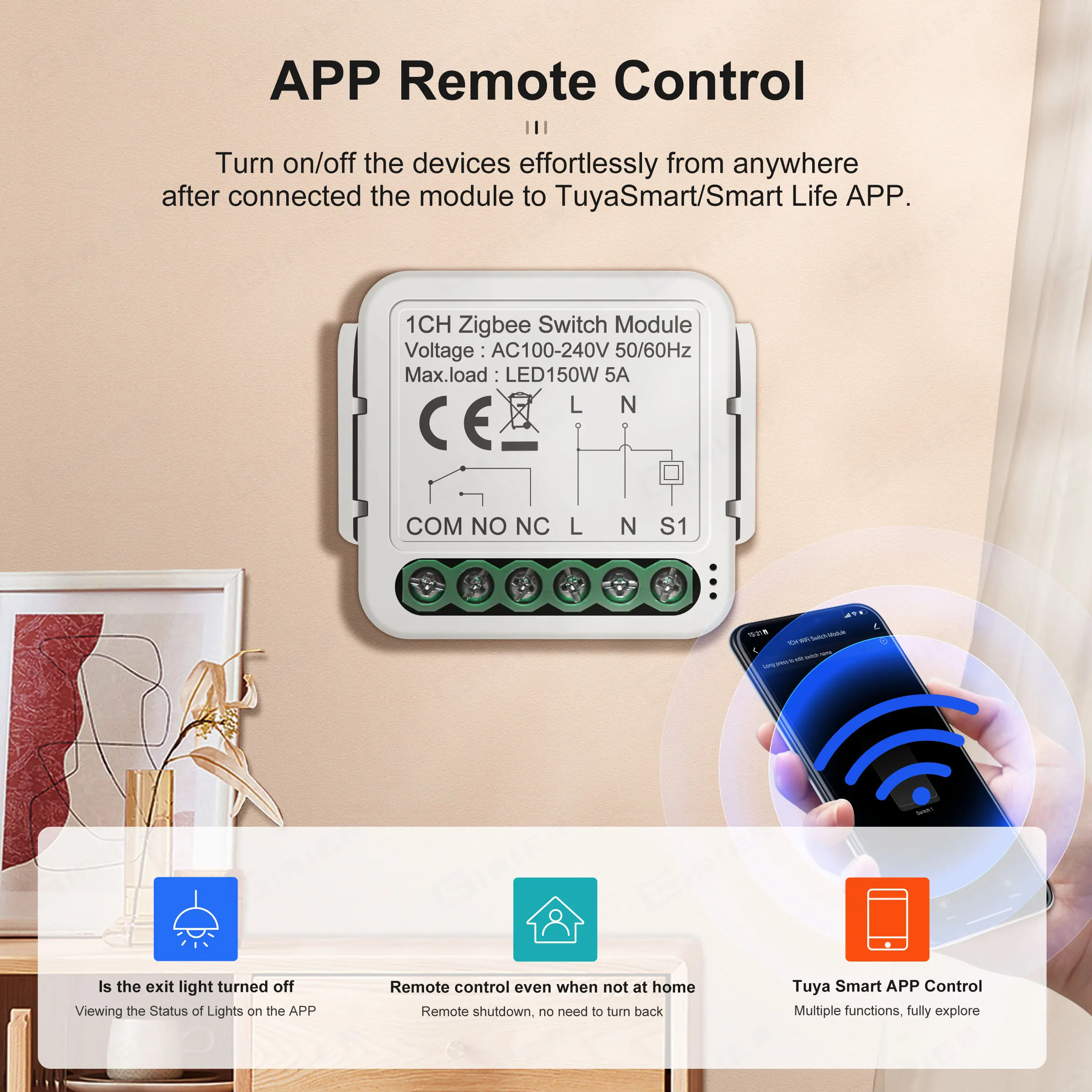 GIRIER Tuya módulo de interruptor inteligente ZigBee 5A contacto seco relé de interruptor Universal DC 12/24V AC 100-240V funciona con Google Home Alexa