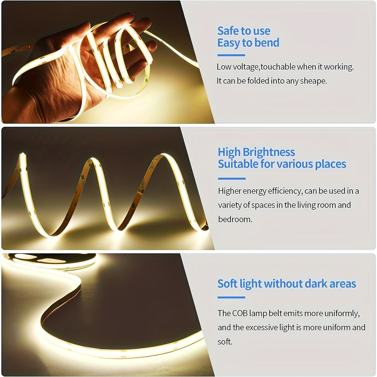 1-5 Meter LED Cob Strip Lighting 5v USB Flexible Diode Tape Touch Dimming Indoor Room TV Mirror Backlight Wall Decoration Light