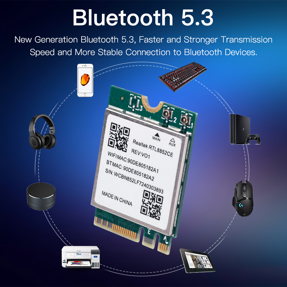 Сетевая карта Wi-Fi 6E RTL8852CE M.2 5400 Мбит/с 802.11AX Bluetooth 5.3, беспроводной адаптер, трехдиапазонный 2,4/5/6 ГГц для Windows 10/11