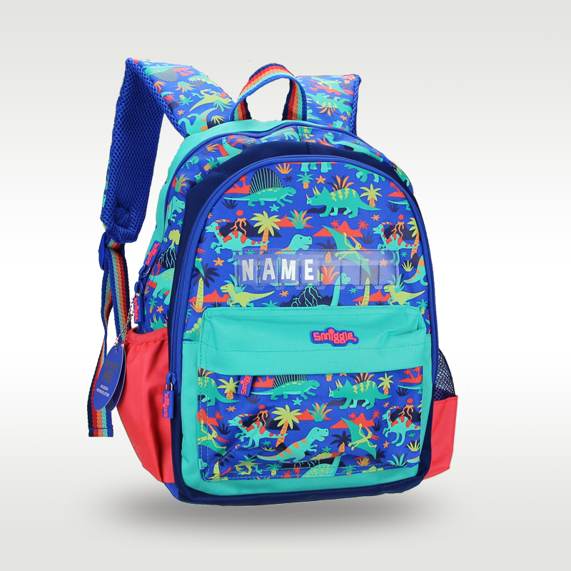 Australia original Smiggle hot-selling children's schoolbag boy cool blue-green dinosaur card primary school backpack 14 inches
