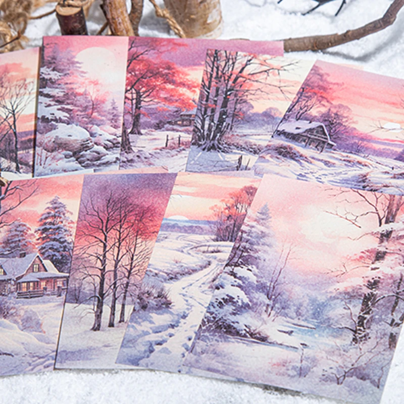 6Style 30Pcs/bag winter snow theme material paper creative handbook material DIY scrapbook envelope greeting card glass diary