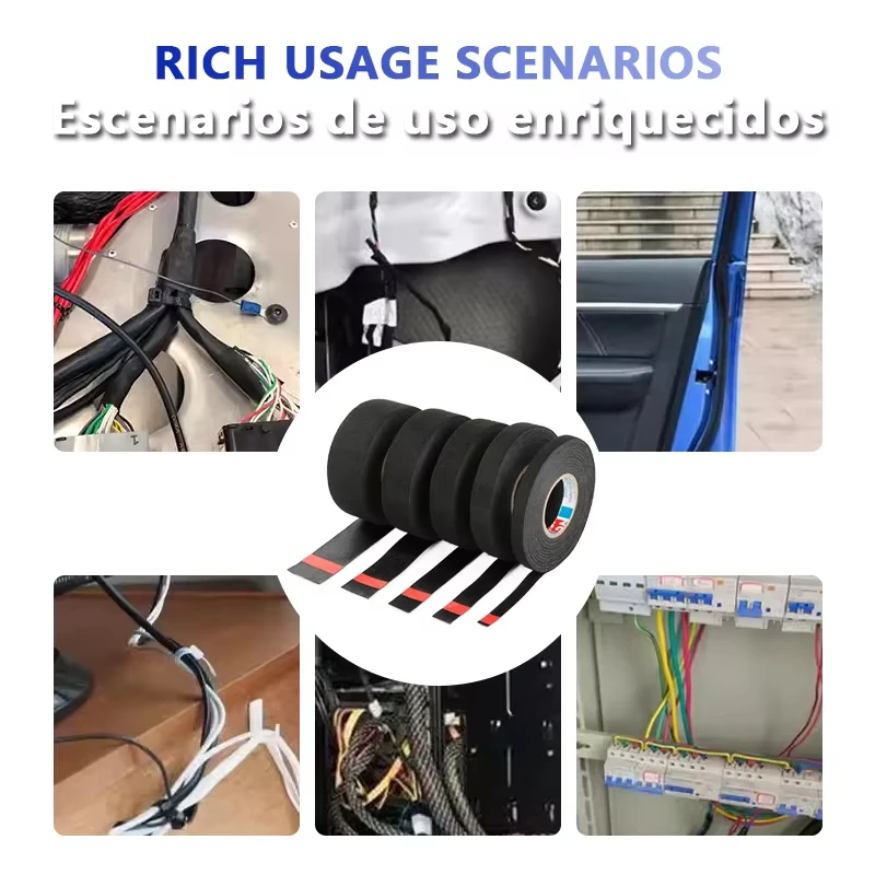 High Temperature Wire Harness Cloth Tape Automotive Cable Loom Heatproof Fabric Adhesive Tape for Engine Electrical Insulation
