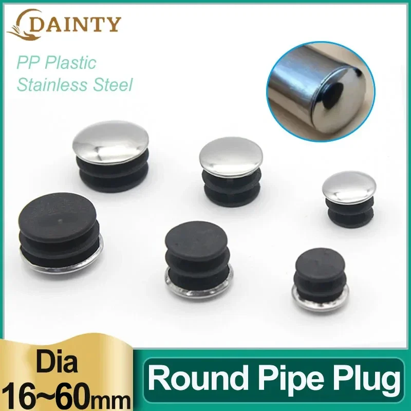 Tapa de extremo de tubo redondo de acero inoxidable, tapón de inserción ciega, tapa de tubo negro, cubierta de agujero para pata de muebles, 16mm ~ 60mm, 2-10 Uds.