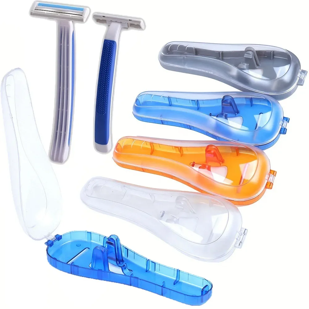 Caja de plástico transparente portátil para hombre, protección de afeitado manual, contenedor con tapa, almacenamiento, caja de protección para afeitadora