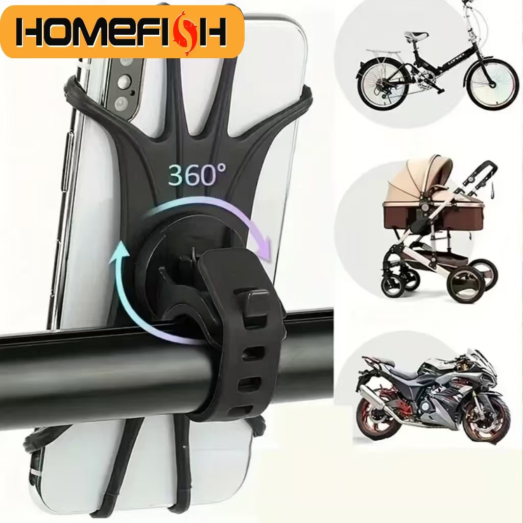 VIKEFON 360 Rotatable Mobile Phone Bicycle Motorcycle Bike Safe Bracket Silicone Support Silicone Pull Type For All Phone Stand