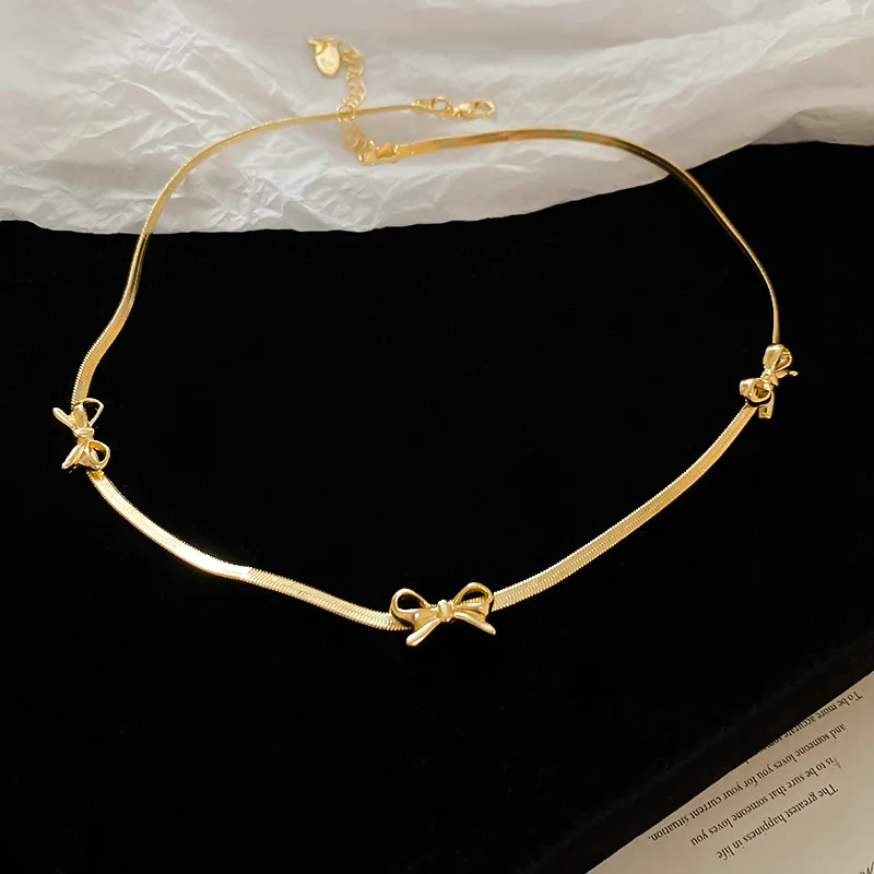 Braccialetti Bowknot color argento per donne ragazze scintillanti catene delicate lama girocolli collane abito da festa gioielli regali