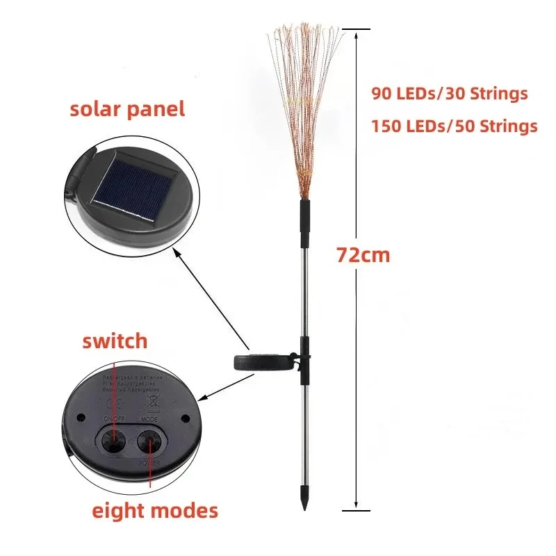 1PC LED 태양 전원 불꽃 놀이 빛 야외 방수 갈 랜드 램프 정원 울타리 잔디 장식품 웨딩 파티 장식