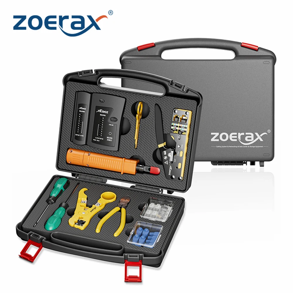 ZoeRax RJ45 CAT6 Набор инструментов для обжима Набор сетевых инструментов Проходной щипцы RJ45 Обжимной инструмент Тестер кабеля Инструмент для зачистки проводов
