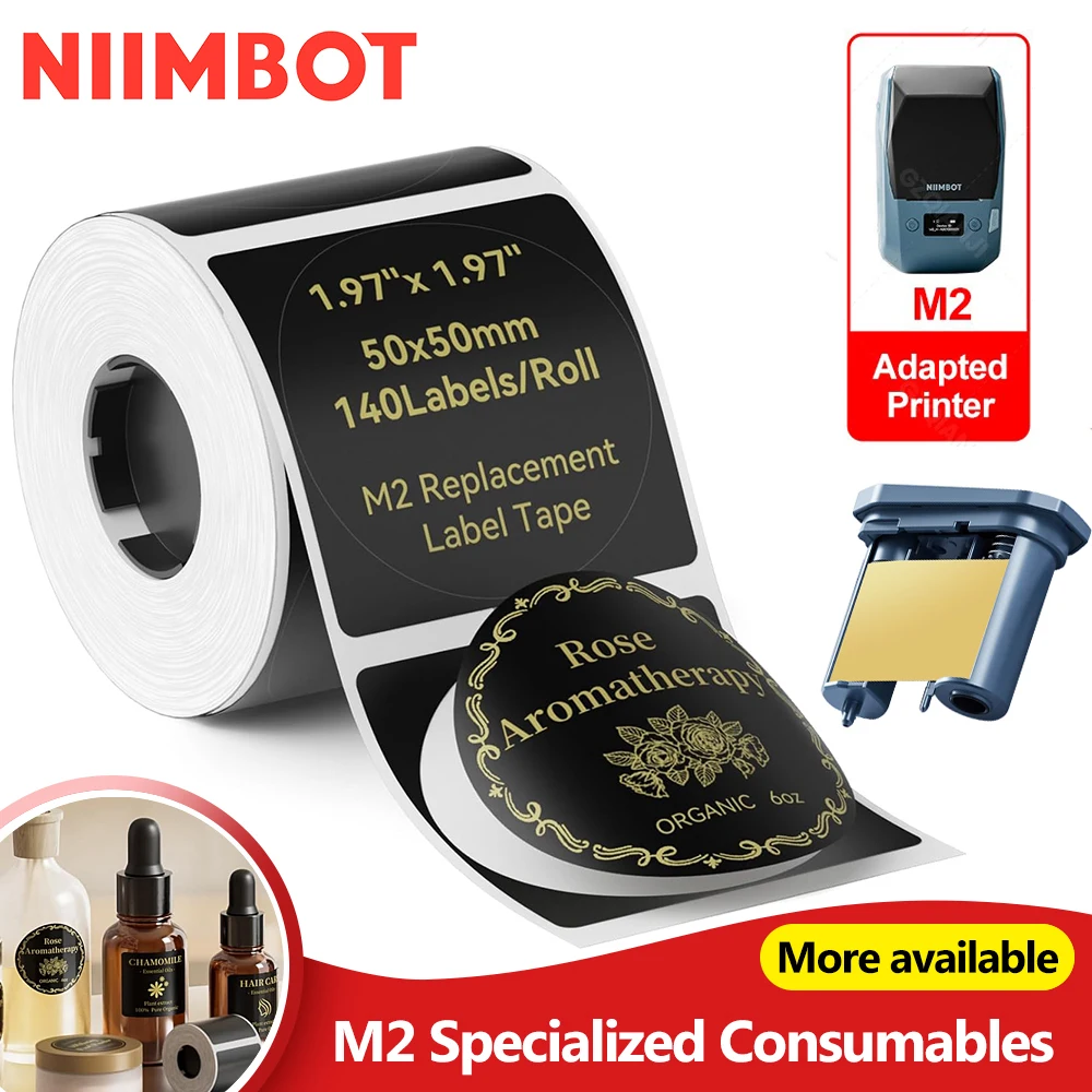 Niimbot M2 Carta per etichette a trasferimento termico Nastro per stampa a colori Bianco/Argento/Trasparente/Etichette adesive per cavi Stoccaggio a lungo termine