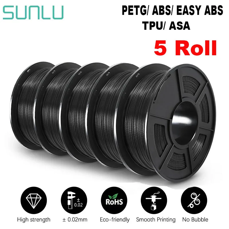 SUNLU 3D-нить PETG/EASY ABS/TPU/ASA Filamnet 1,75 мм 5 рулонов 1 кг (TPU 0,5 кг/рулон) Нить для 3D-принтера для 3D-принтера