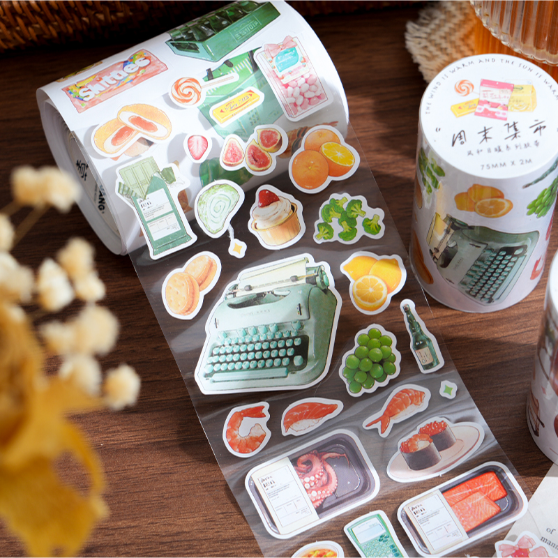 Yoofun 7.5x200cm Scrapbooking Cute Cartoon Kitchen Tape Stickers DIY Stationery Decor Journal Diary Card Making Mobile Planner