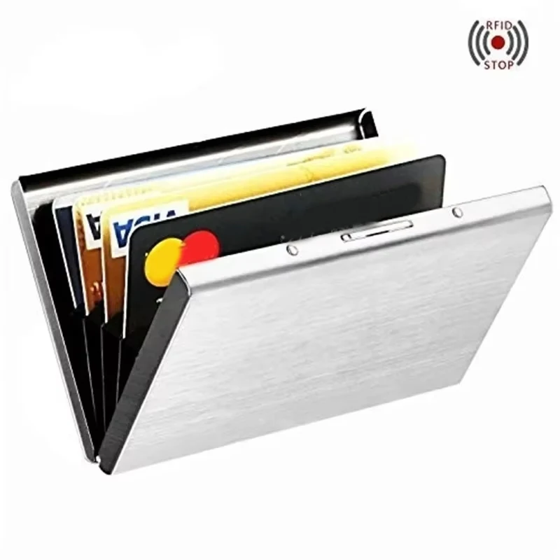 กระเป๋าใส่บัตรเครดิตโลหะอะลูมิเนียมขนาดใหญ่ ป้องกันการสแกน RFID 6 ใบ  บางเฉียบ ป้องกันการโจรกรรมข้อมูล  ใส่บัตรธุรกิจได้