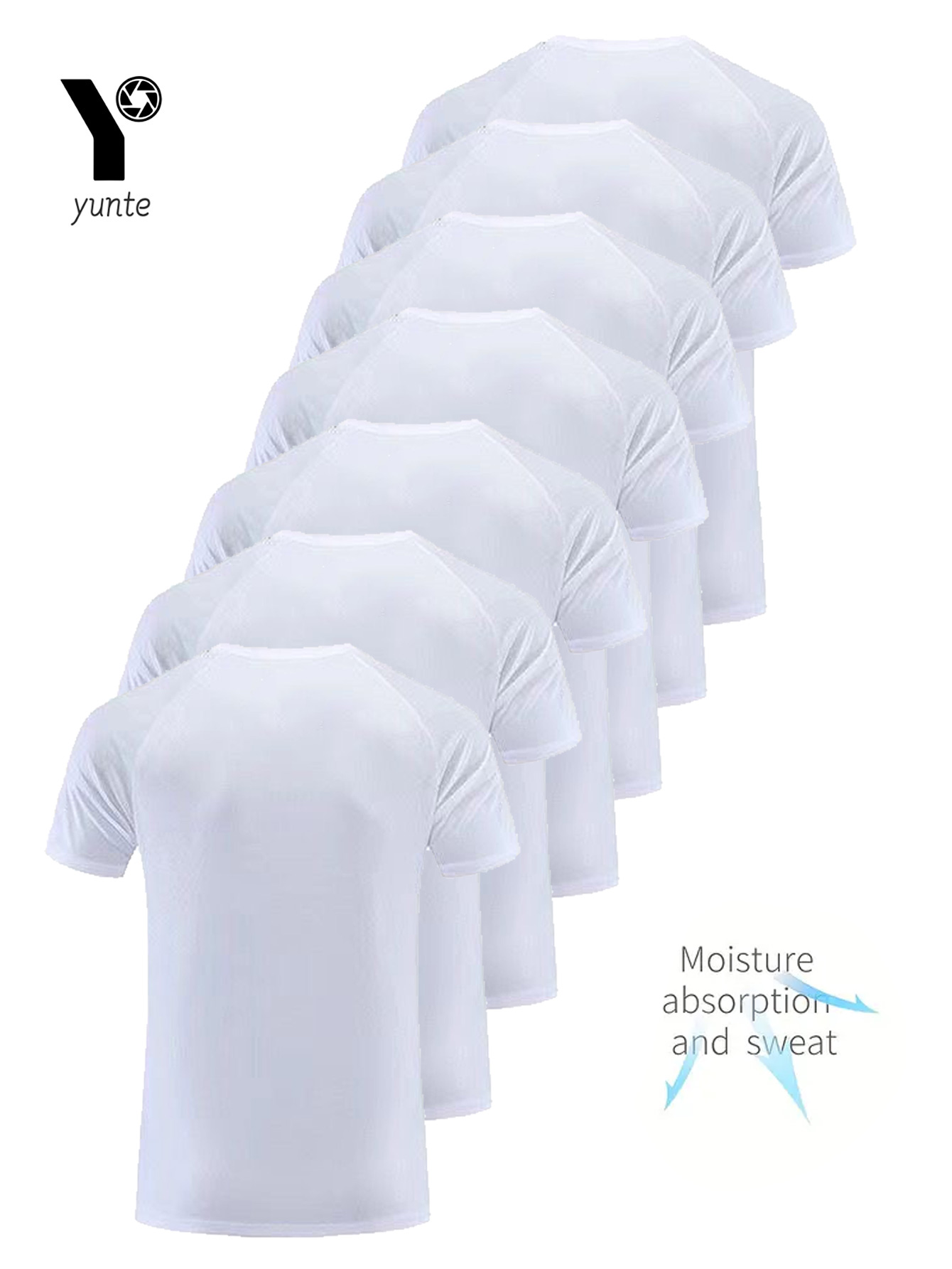 ラウンドネック Tシャツ 7 ピース ホワイト 超軽量 メンズ 速乾性 通気性 吸汗性 シャツ フィットネス ジムや Ru に最適