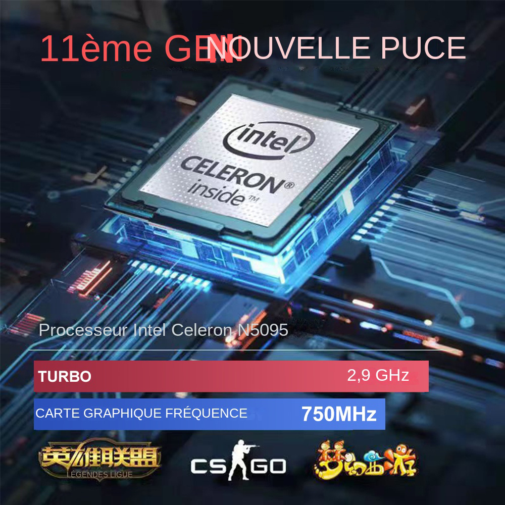 QMDZ-Ordinateur portable de jeu à bordure étroite, Intel Celeron N5095, Netbook professionnel, Windows 10 11, écran IPS 15.6 pouces, 16 Go de RAM, 256 Go, 1 To SSD