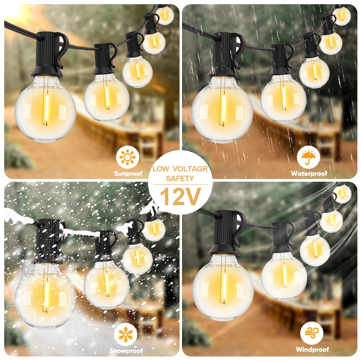 Plastica G40 Uscita luce esterna 12V String Light Impermeabile infrangibile Ghirlanda Luci Campeggio Giardino Decorazione festa Luci