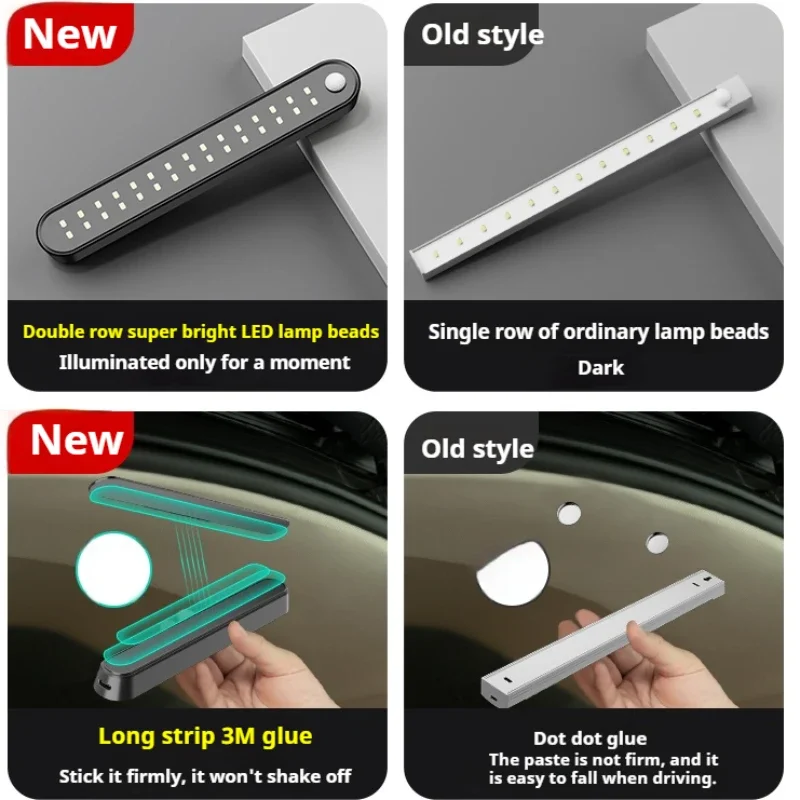 Trunk Car Sensor Light for Floor Trunk Hood USB Rechargeable Automatic Induction Light Bar Magnetic Maual Sensing Mode Lamp