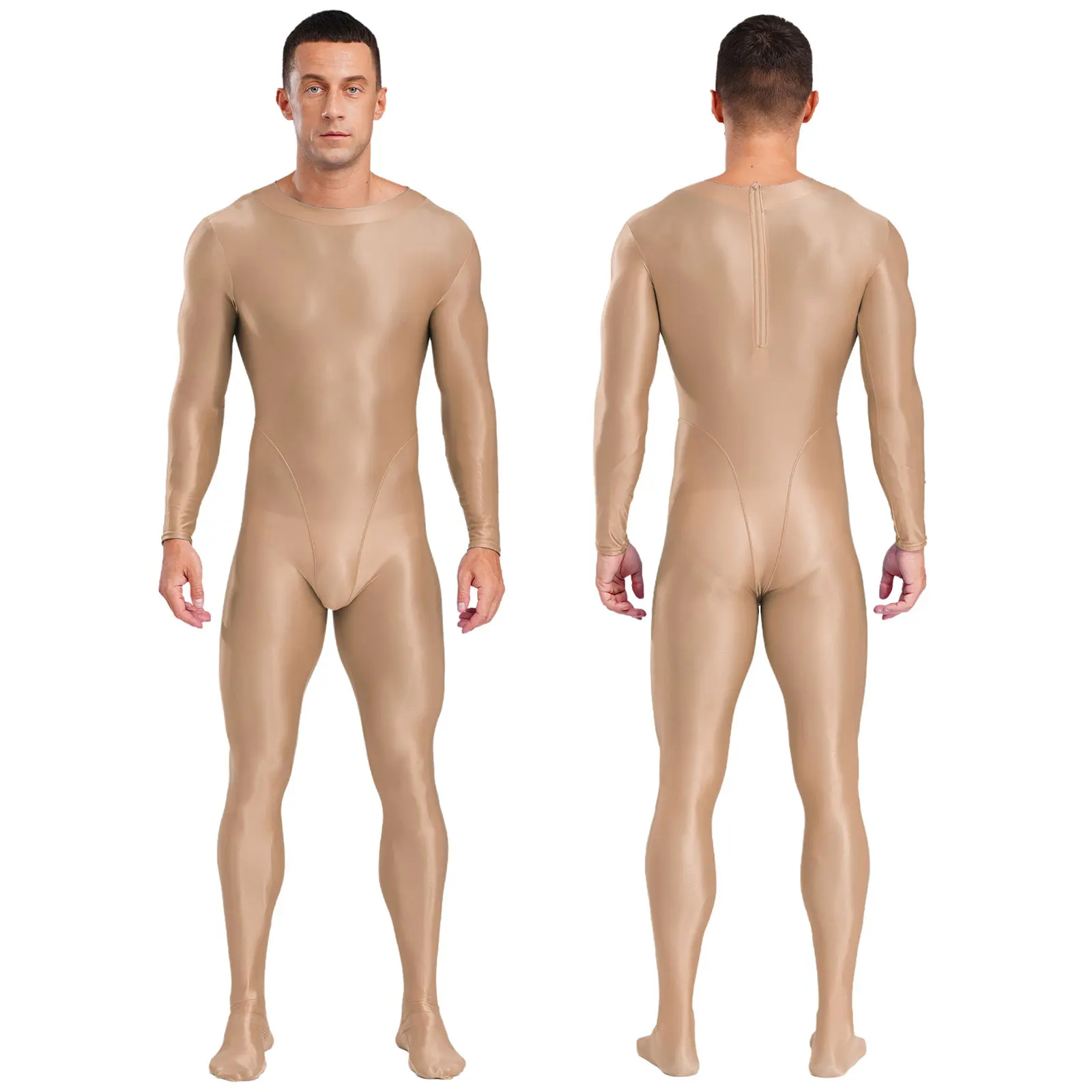 Herren Yoga Body Shape Sport Workout Jumpsuits Langarm Glatte glänzende Strumpfhosen Jumpsuits für Workout Gym Wrestling Kostüme