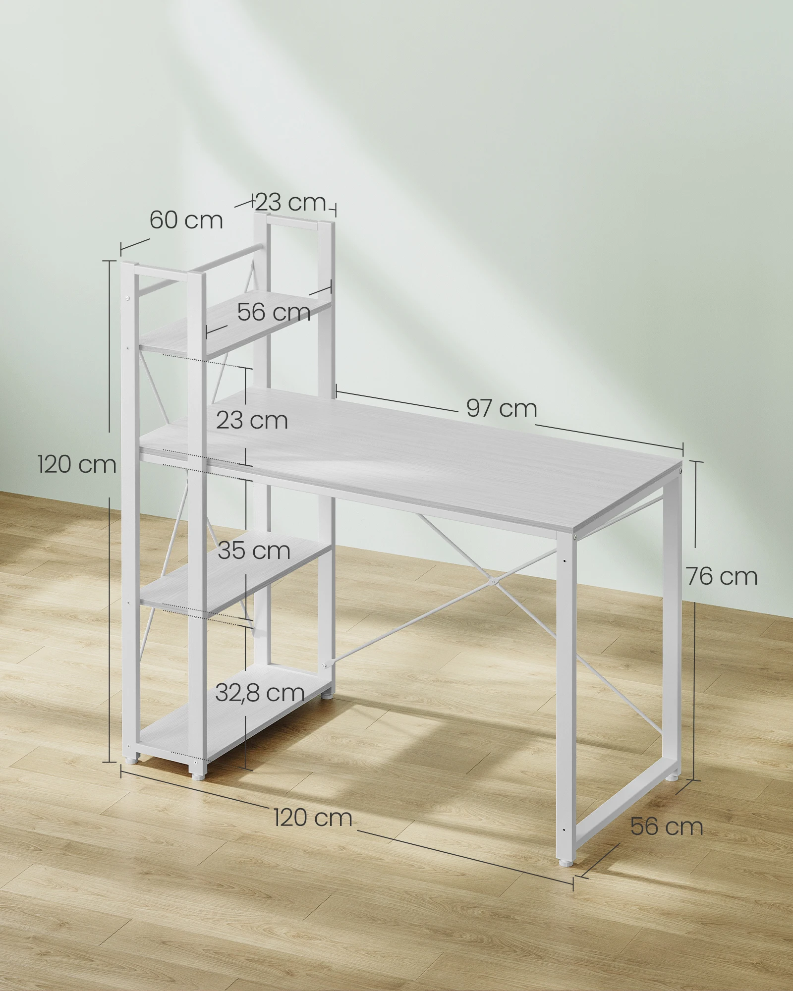VASAGLE Schreibtisch Computertisch, 120 / 137,2 cm, mit Regalböden rechts oder links