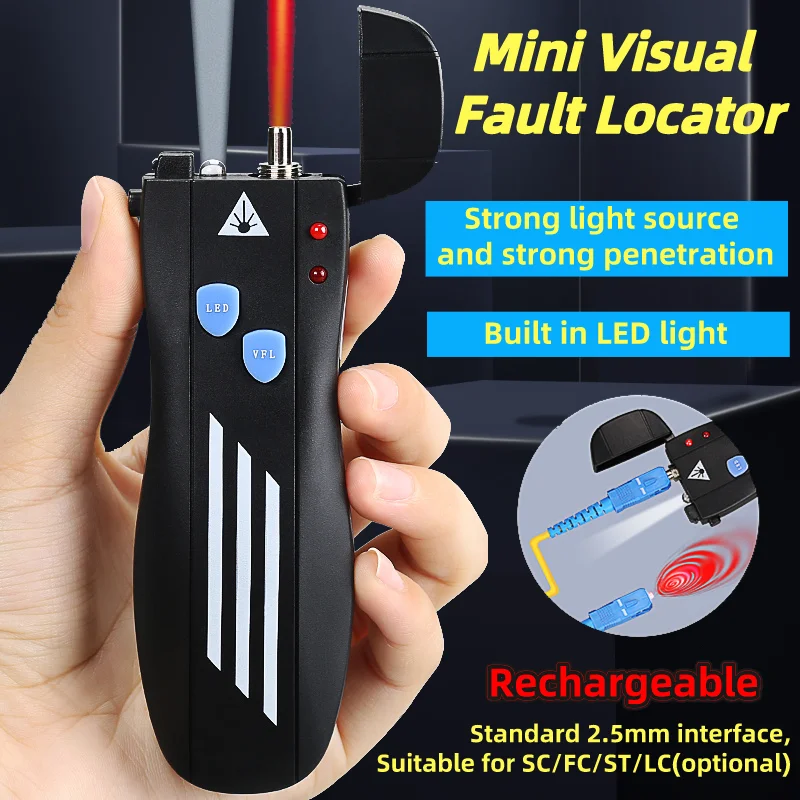 COMPTYCO FTTH Mini localizador Visual de fallos 1/10/20/30/50mW probador de Cable de fibra óptica VFL recargable interfaz SC/FC/ST 2,5mm