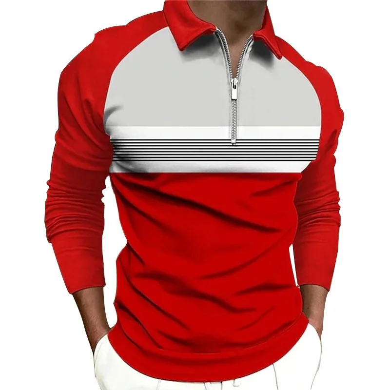2024 春メンズポロシャツ長袖スタンドベーシックブラウス Tシャツトップカジュアル Tシャツ男性シャツ
