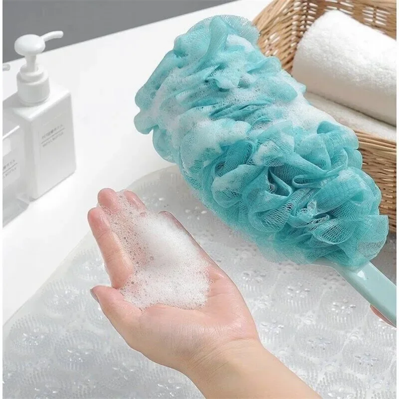 Cepillos de fregado de ducha para el baño, esponjas traseras de malla suave con mango largo colgante, accesorios de limpieza corporal, nuevo