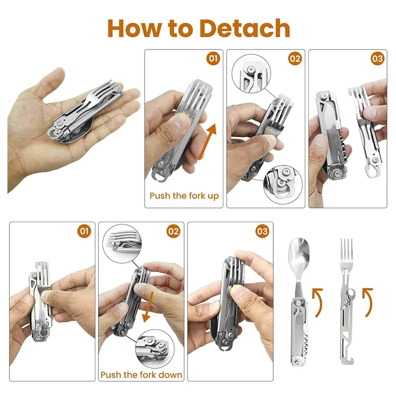 พับช้อนส้อม Multi-Function แบบพกพามีดช้อนส้อมที่เปิดขวดที่เปิด Camping อุปกรณ์สําหรับปิกนิก