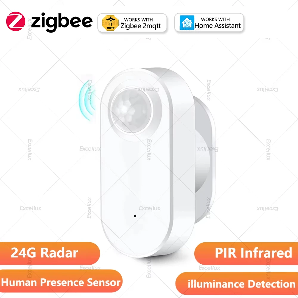 Zigbee Human Presence Sensor 24G MmWave Radar+Brightness PIR Motion Detector Battery Operated Support Zigbee2mqtt Home Assistant