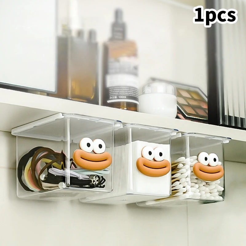 Palo de algodón transparente para baño, caja de almacenamiento estilo cajón extraíble para baño, maquillaje de algodón, debajo del gabinete con espejo