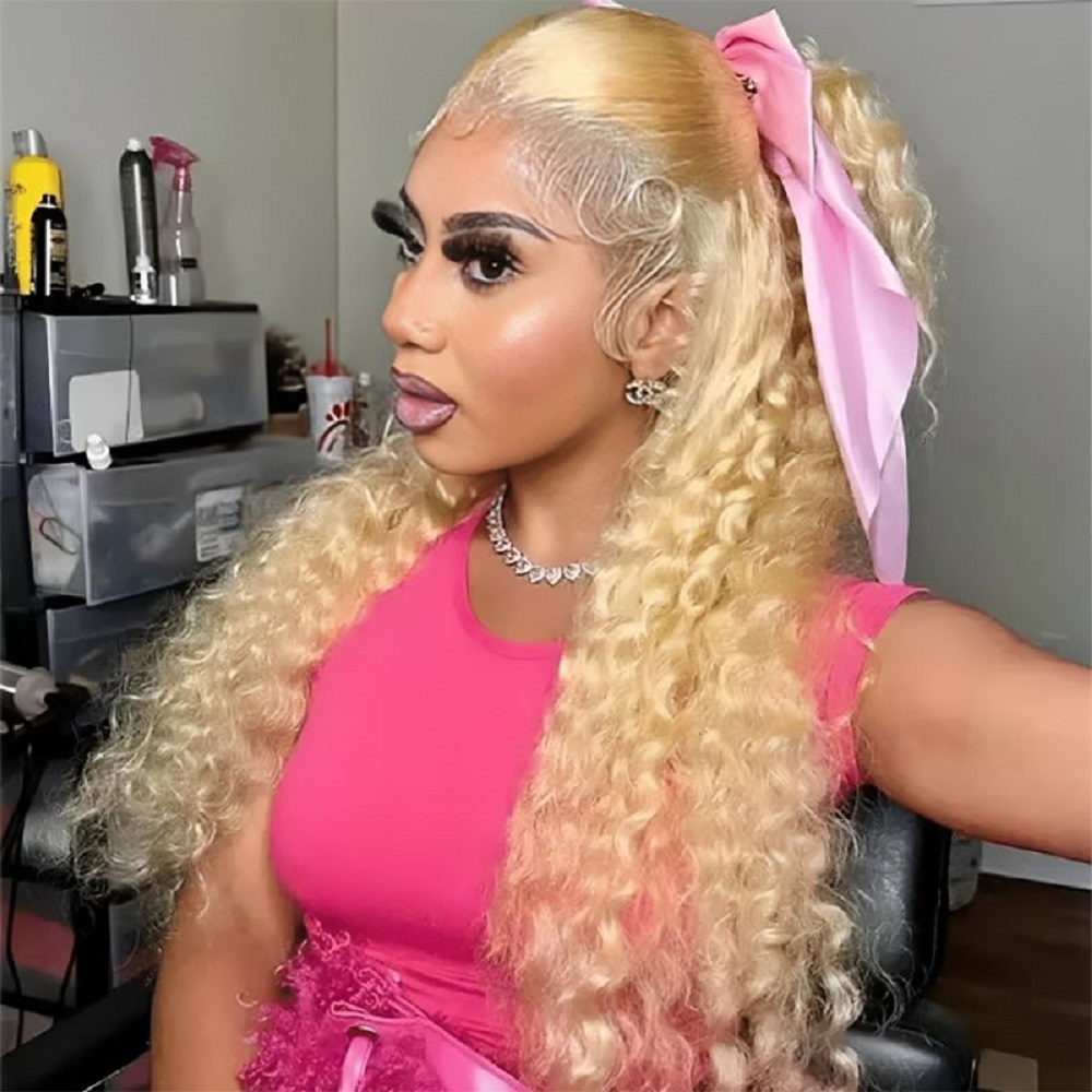 613 Blonde Curly Transparent Hd lace front wig 13x6 Deep Wave human hair 30 40 inch Brazylijska tania peruka wstępnie oskubana dla kobiet